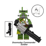 Load image into Gallery viewer, Doomsday Trooper variant 2 custom brick minifigure from Star Wars, with a green-and-white helmet and large toy rotary blaster.