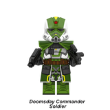 Load image into Gallery viewer, Doomsday Trooper variant 4 custom brick minifigure from Star Wars, with an angular green helmet and printed chest armor.