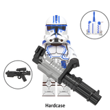 Load image into Gallery viewer, Hardcase custom brick minifigure from Star Wars, with blue-and-white armor and large toy rotary blaster.