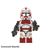 Load image into Gallery viewer, Imperial Shock Trooper custom brick minifigure from Star Wars, with red-and-white armor, striped helmet and toy blaster.