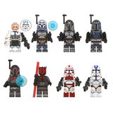 Load image into Gallery viewer, LEGO-compatible Star Wars custom minifigure set featuring Darth Maul, Bo-Katan, two Death Watch Mandalorians, Echo and other armored figures.