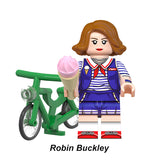 Load image into Gallery viewer, Robin Buckley (Known As Robin) Stranger Things LEGO-compatible minifigure with bike