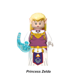 Load image into Gallery viewer, Princess Zelda custom brick minifigure from The Legend of Zelda, with blond hair, a white-and-purple dress and blue magical effect.